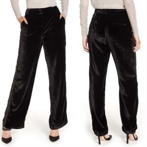 NEW Nordstrom‎ Velvet Trousers Black High Rise Velour Size 2 Tuxedo Stripe Pants